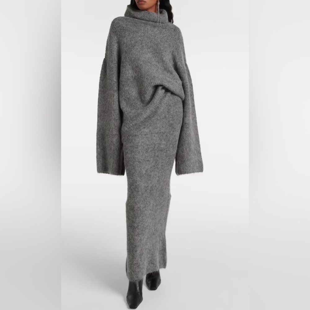 Entire Studios Alpaca Blend Fuzzy Maxi Skirt | Gray Minimalist Knit | Size M